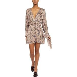 Joie Ronnie Mini Dress Natural Rose Floral Wrap Long Sleeve Size 4